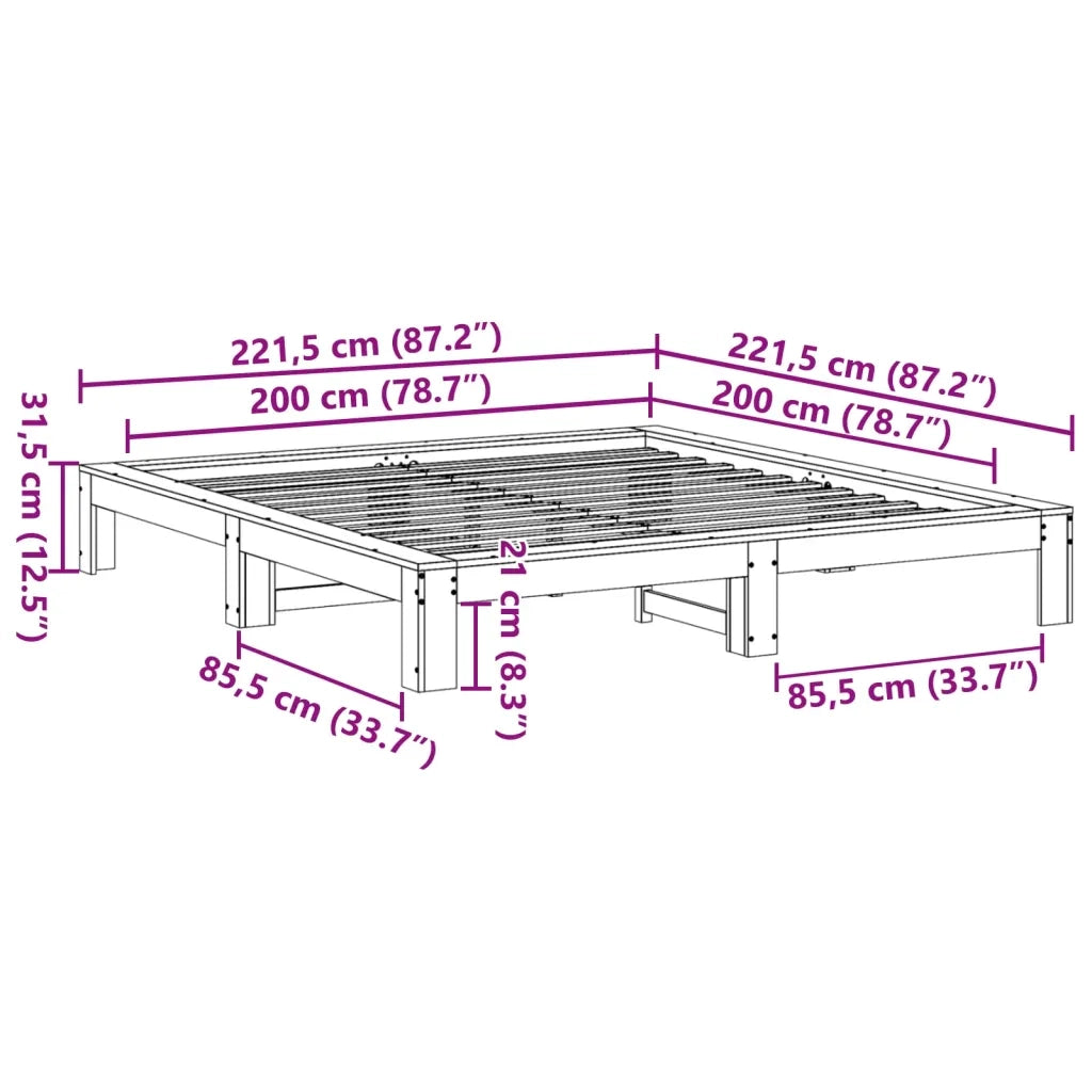 Letto matrimoniale | Letto per adulti | Giroletto senza Materasso Bianco 200x200 cm Legno Massello Pino