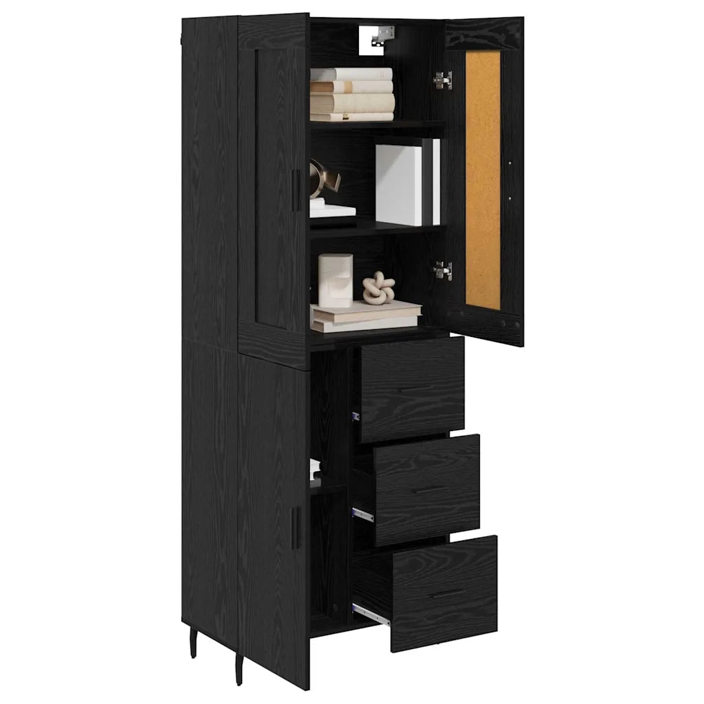 Credenza con cassetto 2 pz | Madia | Buffet da pranzo | Armadio da pranzo Rovere Nero Legno multistrato
