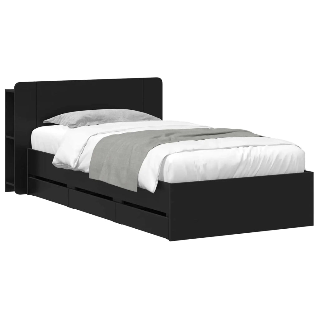 Telaio del letto con storage con testiera Nero 75 x 190 cm