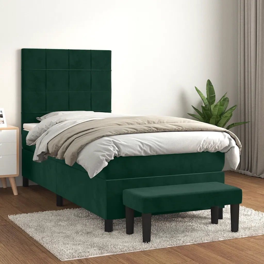 Giroletto a Molle con Materasso Verde Scuro 90x200 cm Velluto