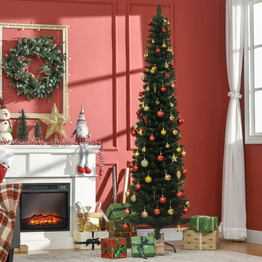 Albero di Natale Artificiale Stretto ¨C zephmum ¨C 210 cm Verde con Base Plegabile e Supporto Metallico