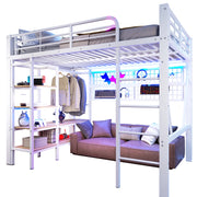 LETTO a soppalco 140x200 cm in metallo e MDF bianco con LED