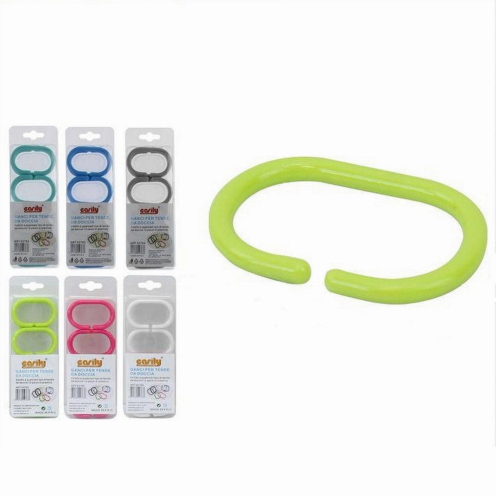 Trade Shop - Set 12 Pz Anelli Gancio Per Tenda Da Doccia Box Bagno Colorati In Plastica 52763 -