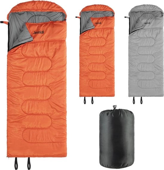 Sacco da campeggio estivo invernale - per fino a -5 °C - sacco da campeggio grande con cerniera - 220 x 80 x 10 cm - sacco da campeggio impermeabile per adulti - arancione