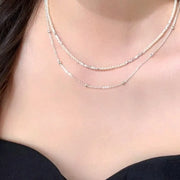 Collana a doppio strato di perle d'argento fatta a mano, regalo di Natale o di compleanno.