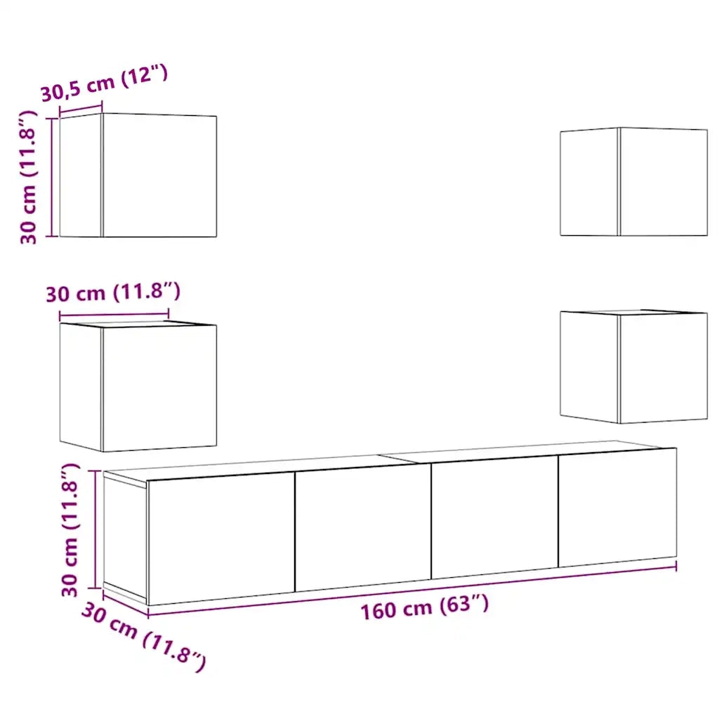 Mobili TV a Parete 6 pz Legno Vecchio Legno Multistrato 3328967