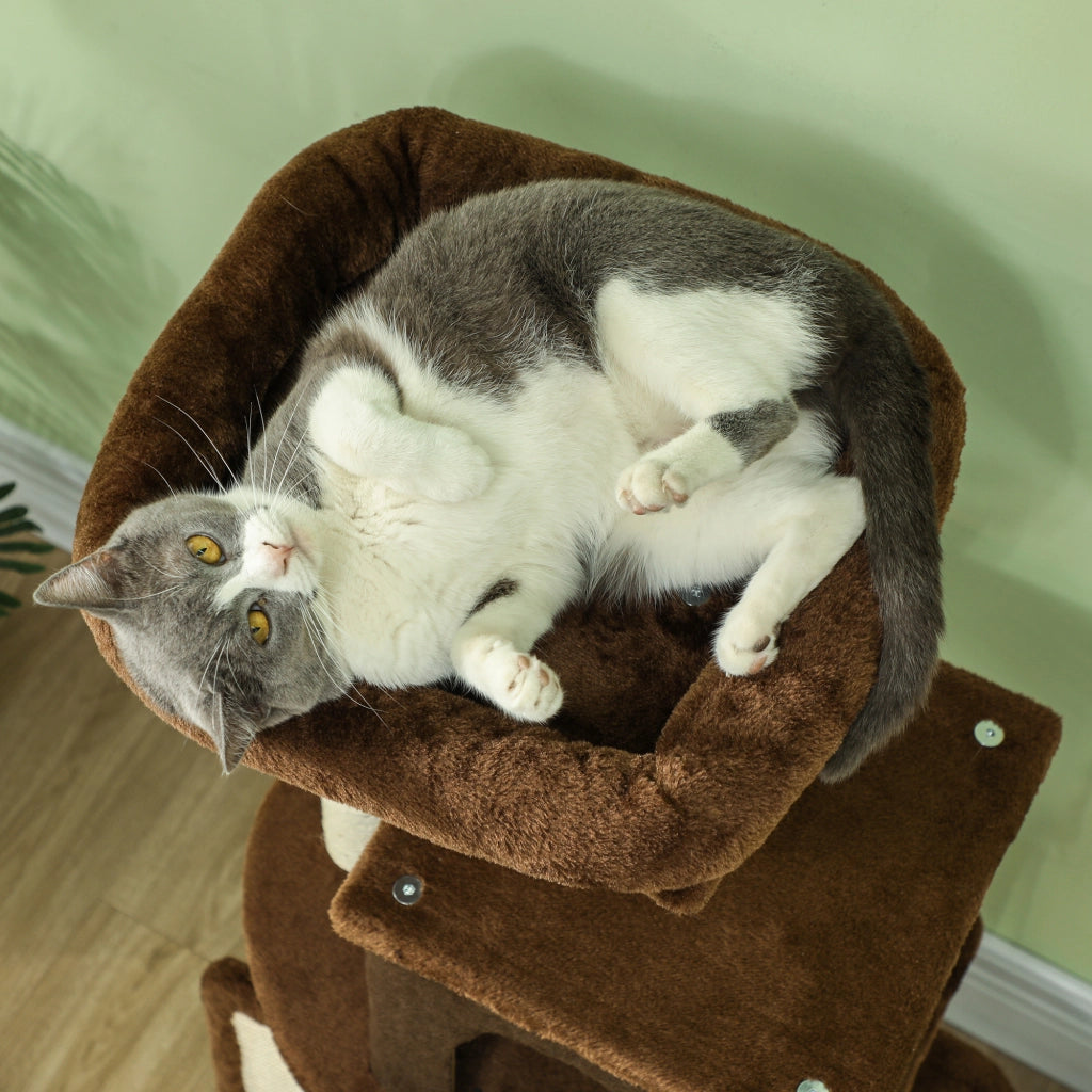 Tiragraffi per Gatti 104 cm ¨C Xylo ¨C con Piattaforme Spazzola Palline Pendenti Marrone