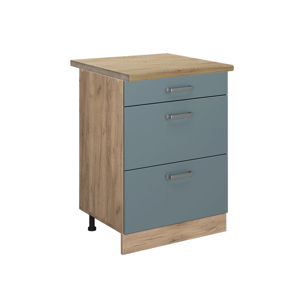 Vicco Mobiletto base per cucina Grigio-blu 60 cm con cassetti, PL Rovere