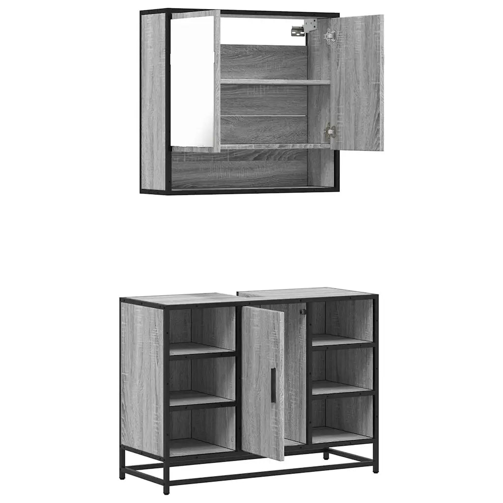 Set Mobili da Bagno 2 pz Grigio Sonoma in Legno Multistrato
