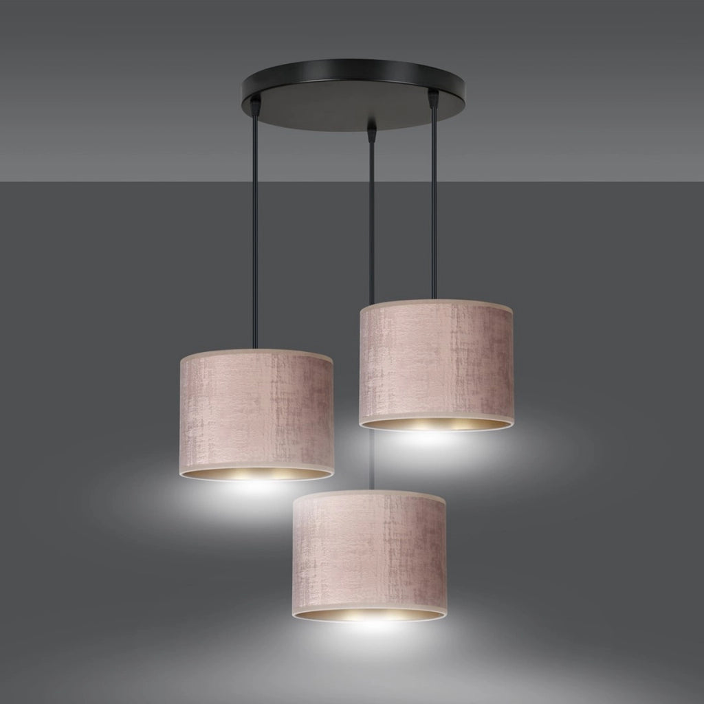 Set di lampade a sospensione Hilde in acciaio e velluto rosa