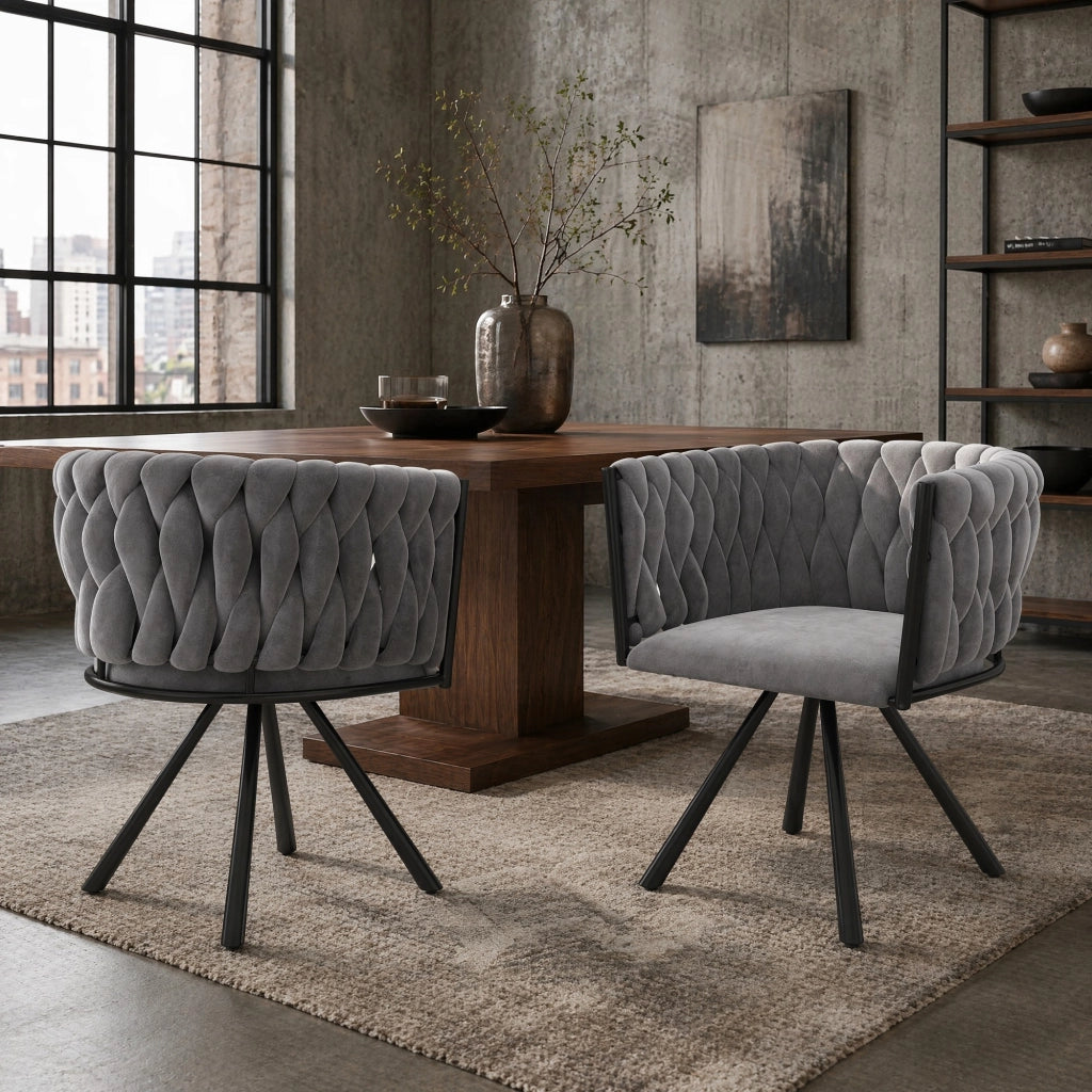 Set di 2 sedie da pranzo girevoli in velluto grigio con schienale ergonomico e struttura in acciaio