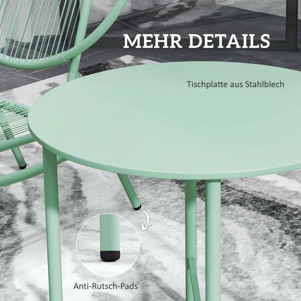 Set Bistrot 3 Pezzi in Polyrattan con Sedie a Guscio ¨C Zephmum ¨C Verde