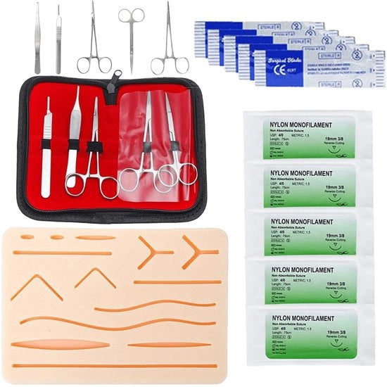 Set di prova per sutura - Hechtmateriaal Chirurgie - Wondhechten - Bottoni di silicone per cucito - Set di attrezzi - Progettato professionalmente - Set di sutura
