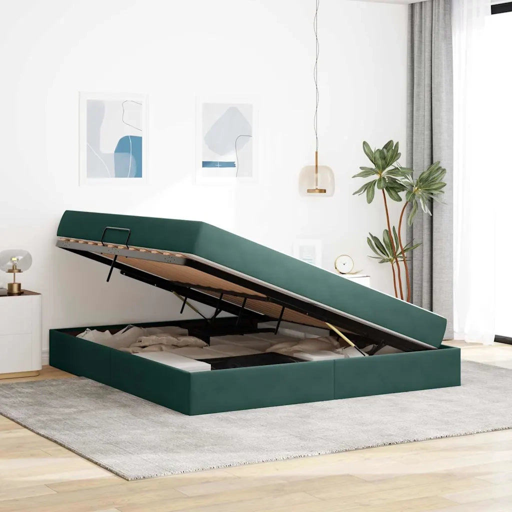 Letto con contenitore e materasso Verde Scuro 160 x 200 cm 3399733