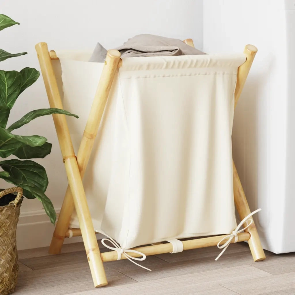 Cesto per Biancheria Bianco Crema 45x55x63,5 cm in Bambù 368035