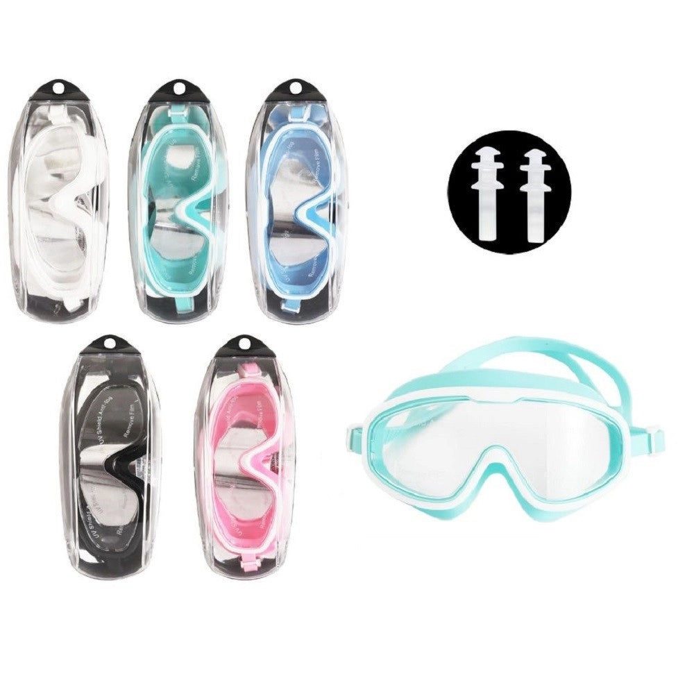 Trade Shop - Maschera Occhialini Tappi Nuoto Mare Spiaggia Estate 16x10cm Vari Colori 605423 -