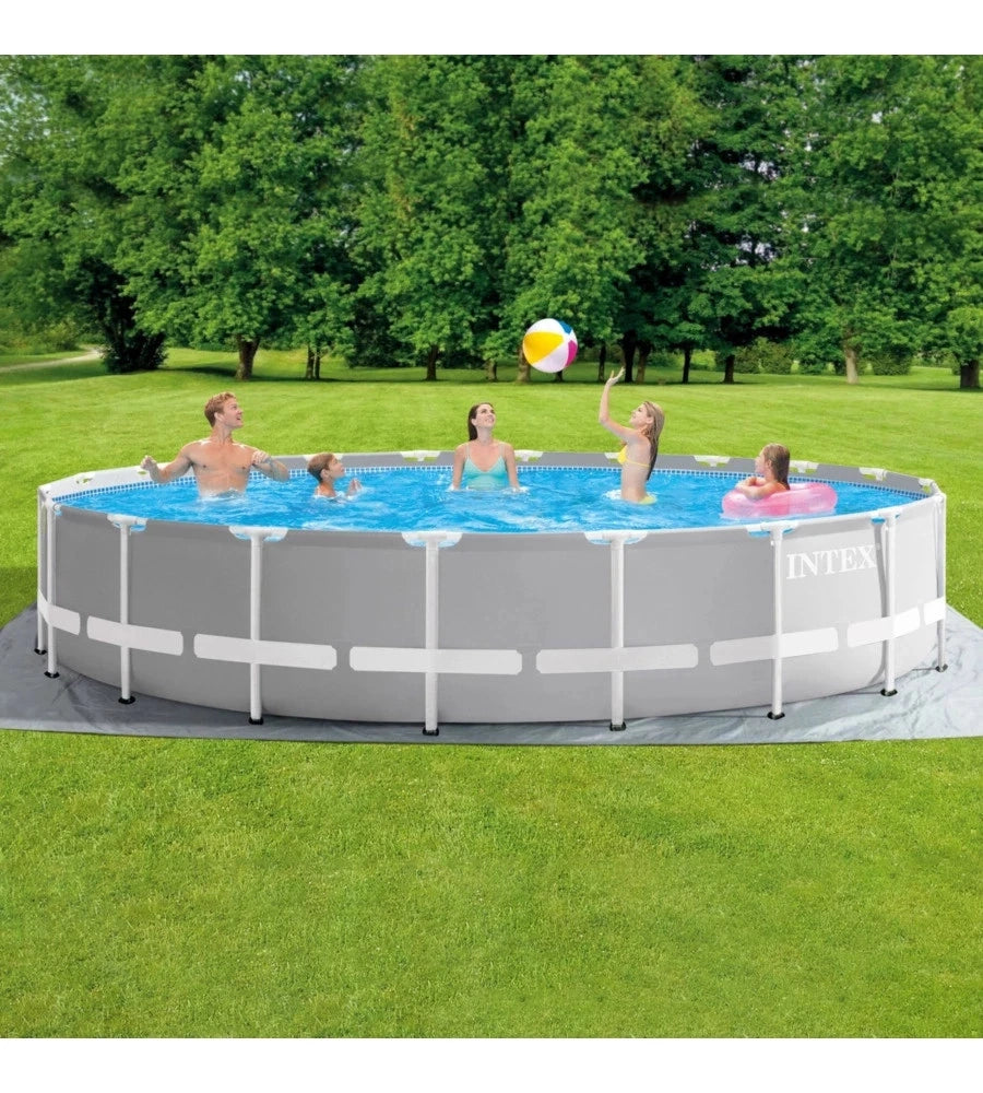 Piscina Fuori Terra Prisma Frame Rotonda, Pompa Filtro 5678 L/H, Scaletta, Telo Base E Copertura, 32695 L, Acciaio E Pvc, Grigio, 610X132 Cm