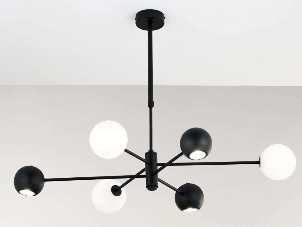 Lampadario MOKA Jupiter nero, 6 luci G9/GU10, sfere