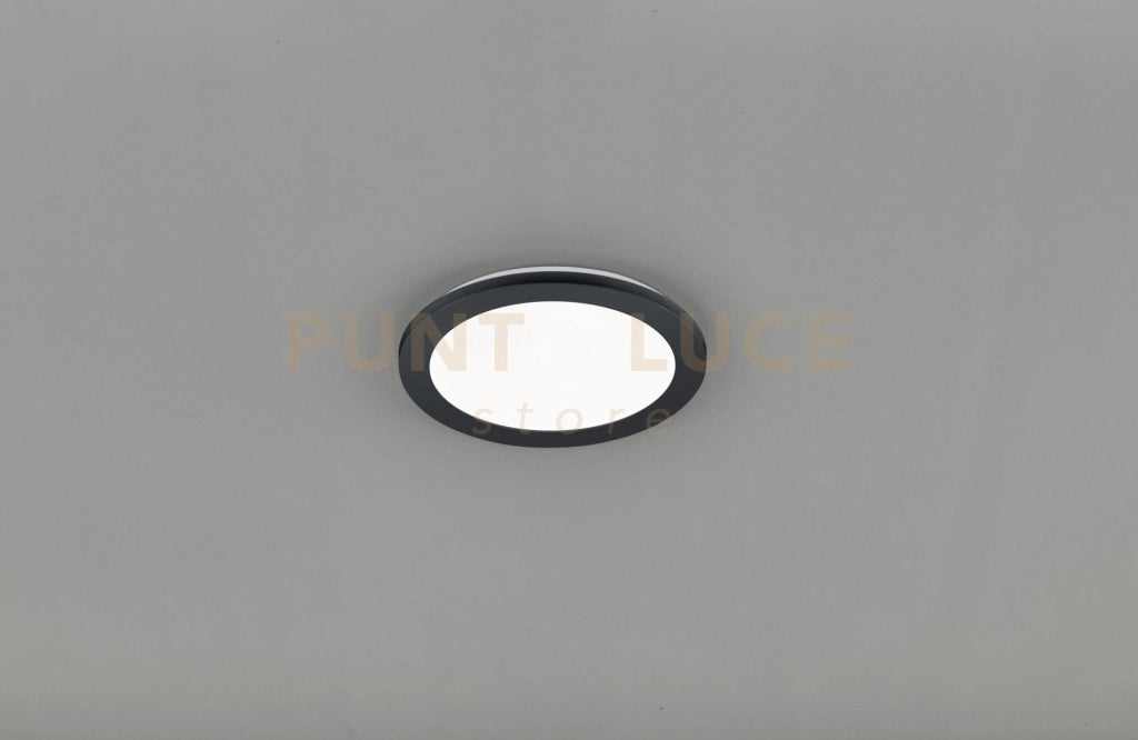 CAMILLUS PLAFONIERA LED TONDA METALLO NERO OPACO CON FUNZIONE DIMMERABILITA' CON NORMALE INTERRUTTORE A PARETE IP44 D. 26CM LED 13 W · 1.500 lm · 3.000 K