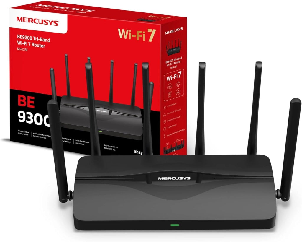 TP-Link MR47BE Router WiFi 7 tri-band BE9300, 320 MHz, 4K-QAM, MLO, 4 Porte da 2,5 Gbps, Banda da 6 GHz, Beamforming, EasyMesh, 6 Antenne ad Alto Guadagno, Configurazione Semplice
