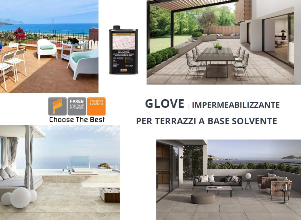 GLOVE impermeabilizzante per terrazzi a base solvente protettivo idrorepellente protegge dalle infiltrazioni muffe 1 LT
