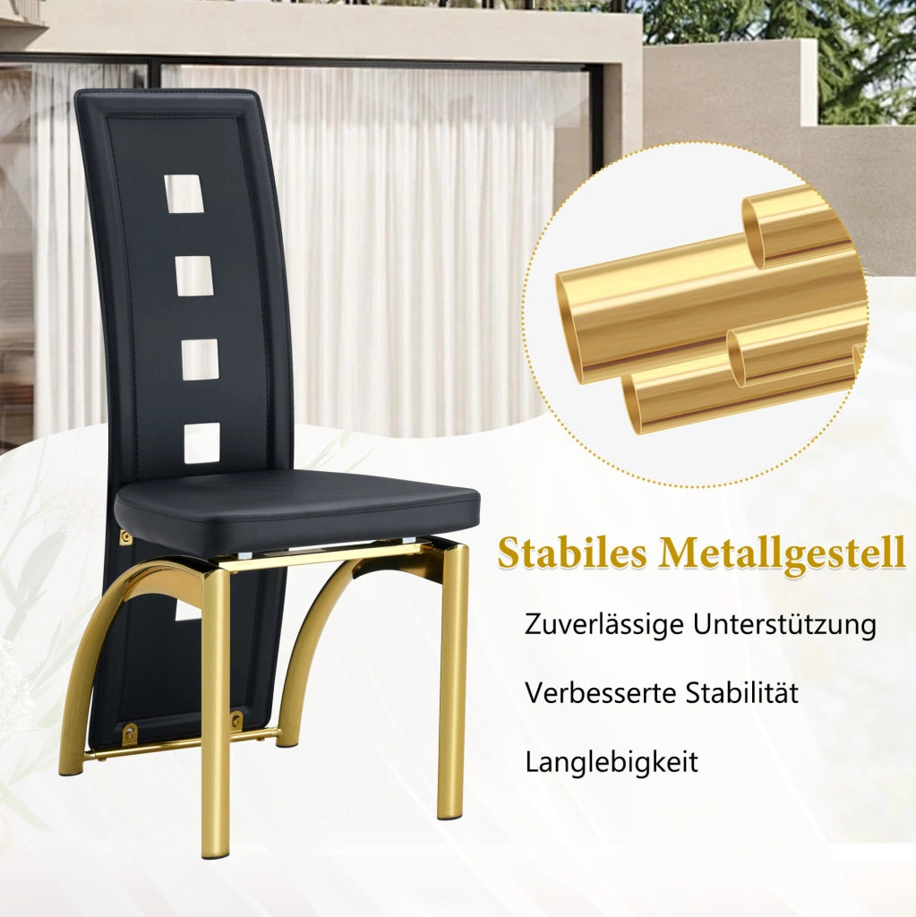 Set di 2 sedie da pranzo moderne con schienale traforato; H 102;5 cm; PU nero e metallo oro