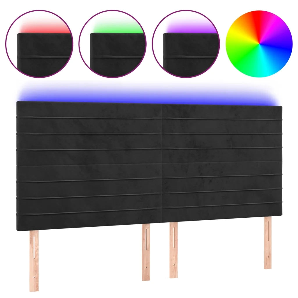 Testiera a LED-Testata con LED Nera 160x5x118/128 cm in Velluto 210019
