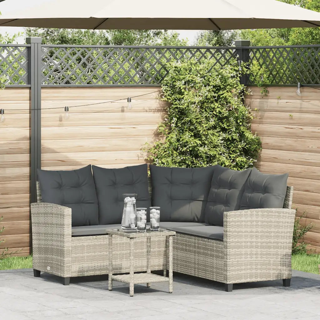 vidaXL Divano Giardino Tavolo e Cuscini a L Grigio Chiaro Polyrattan