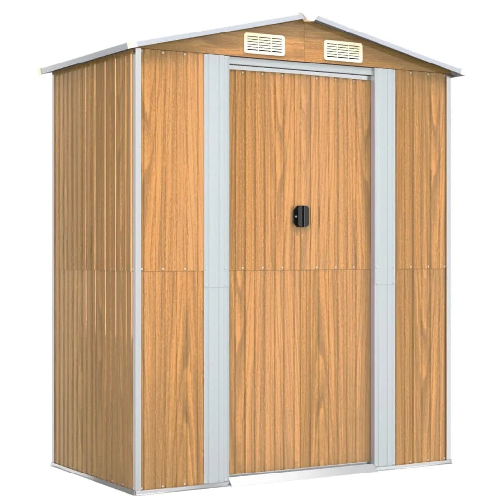 Casetta da giardino cabina ripostiglio capanno da esterno capanno per attrezzi robusta colore chiaro 192 x 108 x 223 cm acciaio zincato marrone 02_0022300