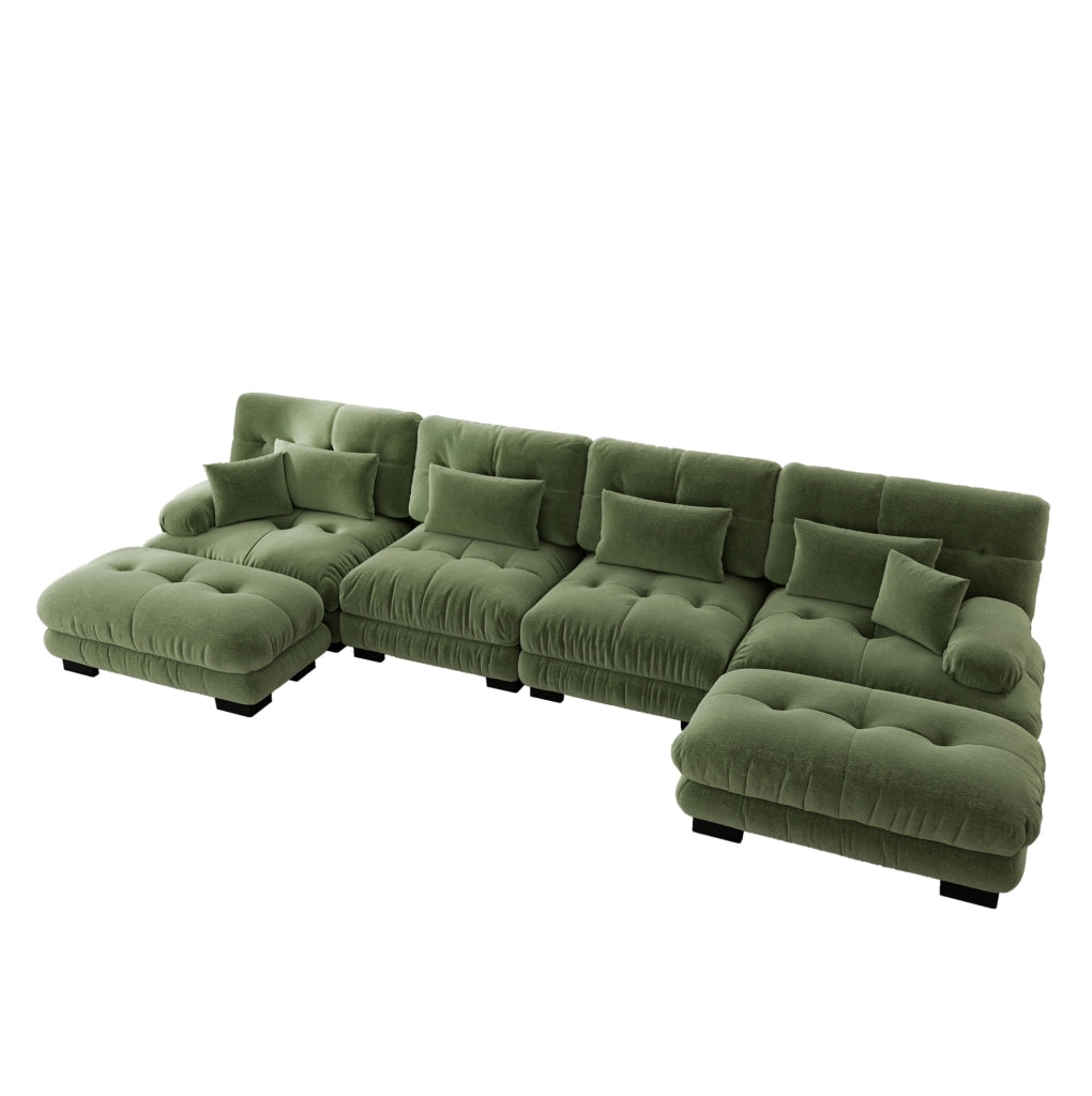 Divano modulare in ciniglia verde con pouf mobili HOMVRA