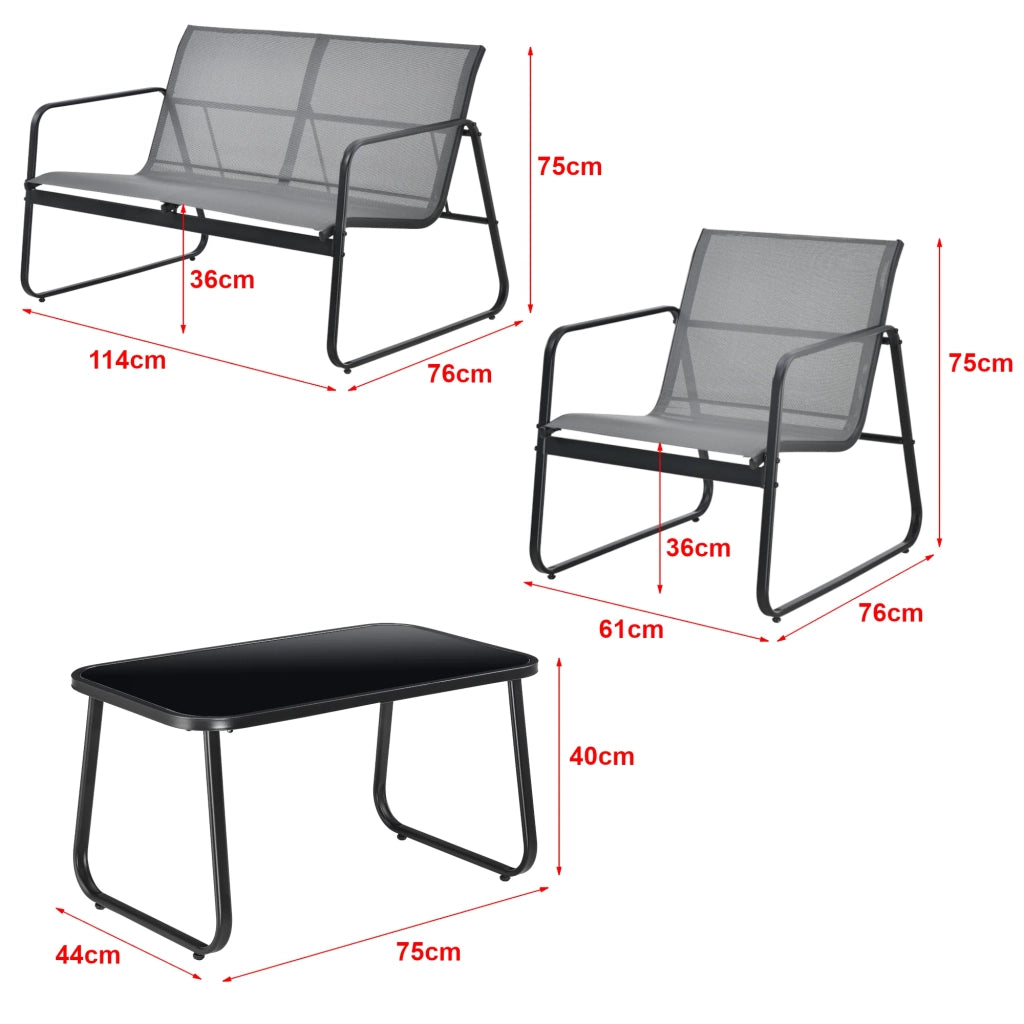 Set di mobili da giardino da 4 pezzi in acciaio rivestito in PVC nero e grigio chiaro 03_0008240