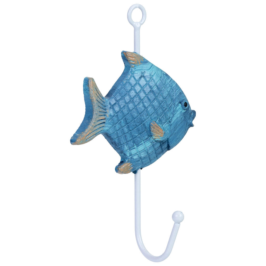 Gancio da parete a forma di pesce in legno blu, 10x4x16h cm