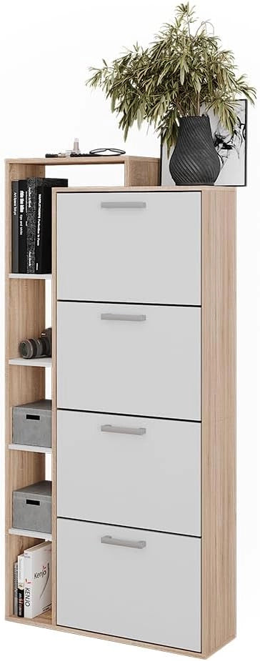 Scarpiera da ingresso Orlando, Bianco/Sonoma, 80 x 166.1 cm con 4 scomparti