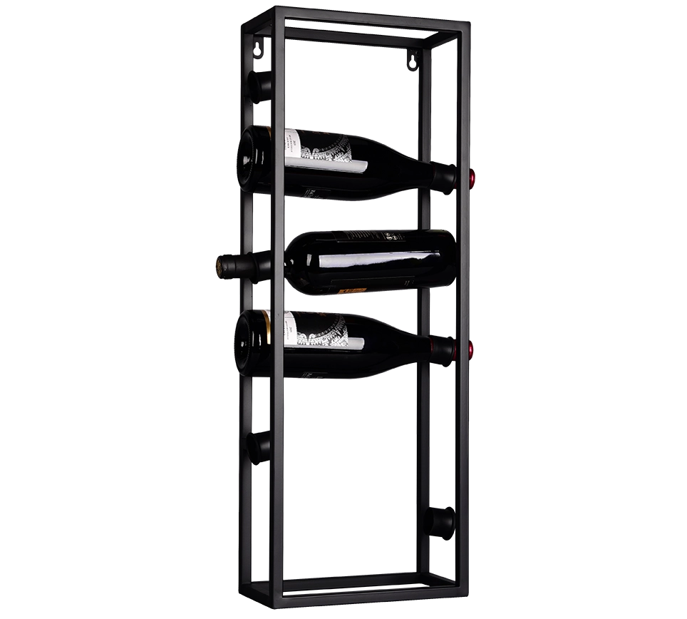 ANNA SCAFFALE PORTAVINI 6 BOTTIGLIE DA APPOGGIO E DA APPENDERE A PARETE IN METALLO NERO 25X70CM