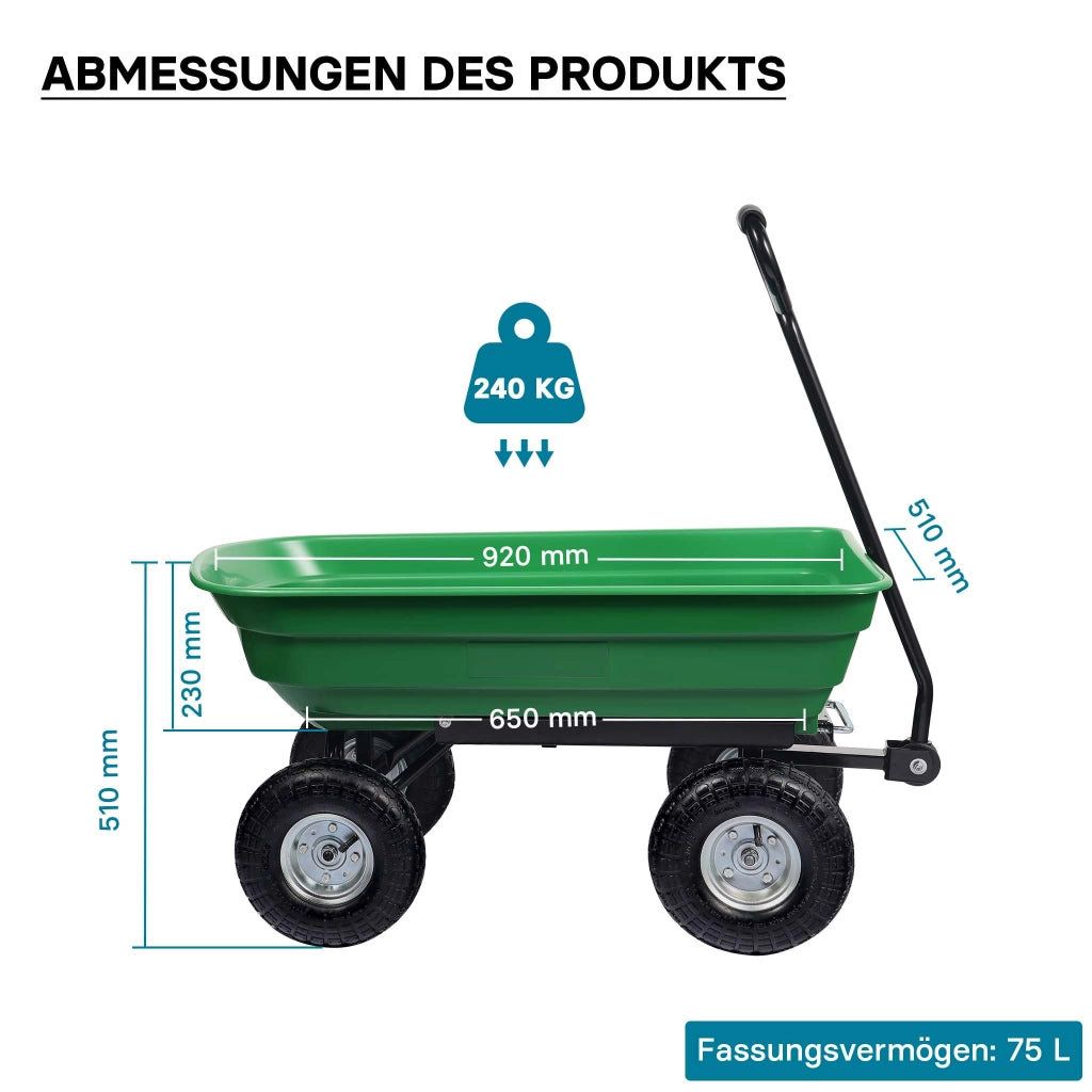 Carrello da giardino ribaltabile, capacità 75 l, portata max 240 kg, Carretto a mano Carriola