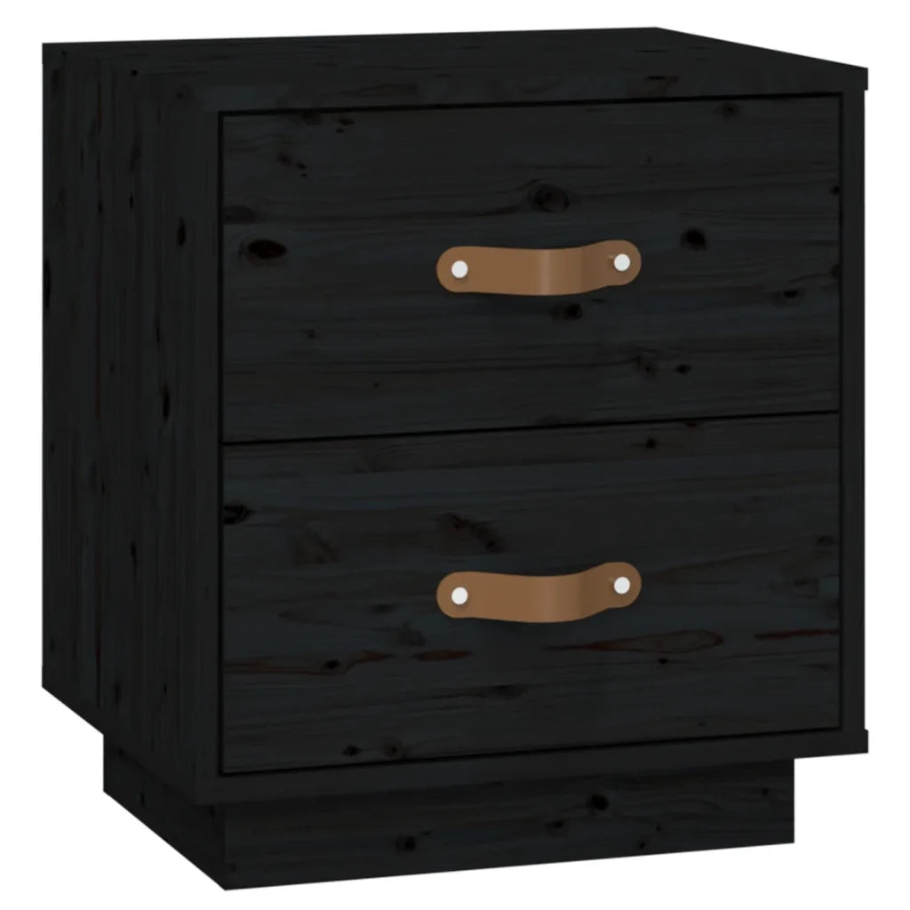 Set di 2 Comodini | Armadio da Notte | Mobiletto da notte Neri 40x34x45 cm in Legno Massello di Pino