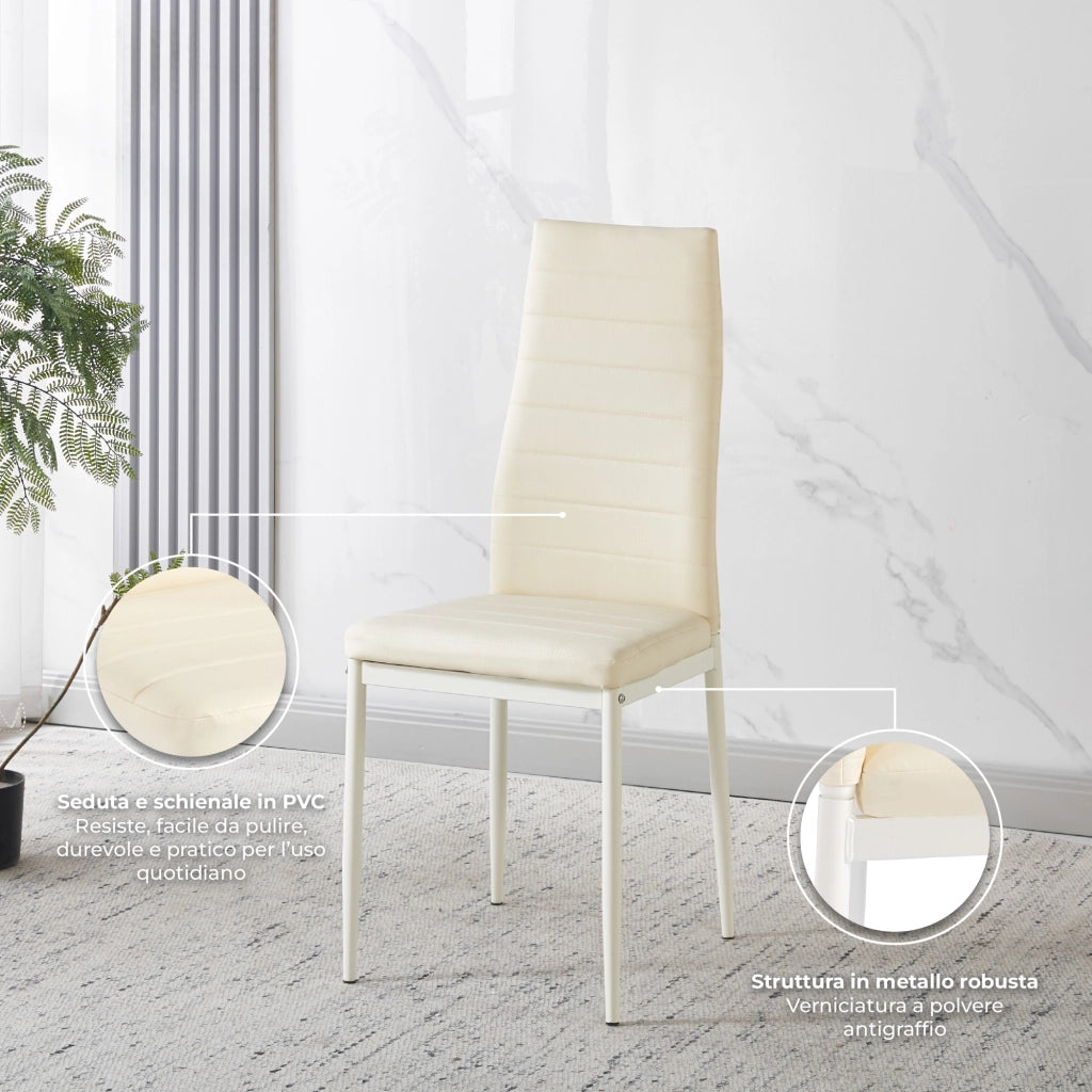 Set Sedie da Pranzo 4 o 6 Pezzi, Sedie Moderne Imbottite per Cucina Soggiorno Sala da Pranzo, Facile Montaggio con Gambe Robuste, Rivestimento in Pelle Sintetica  Beige - 6 Pezzi