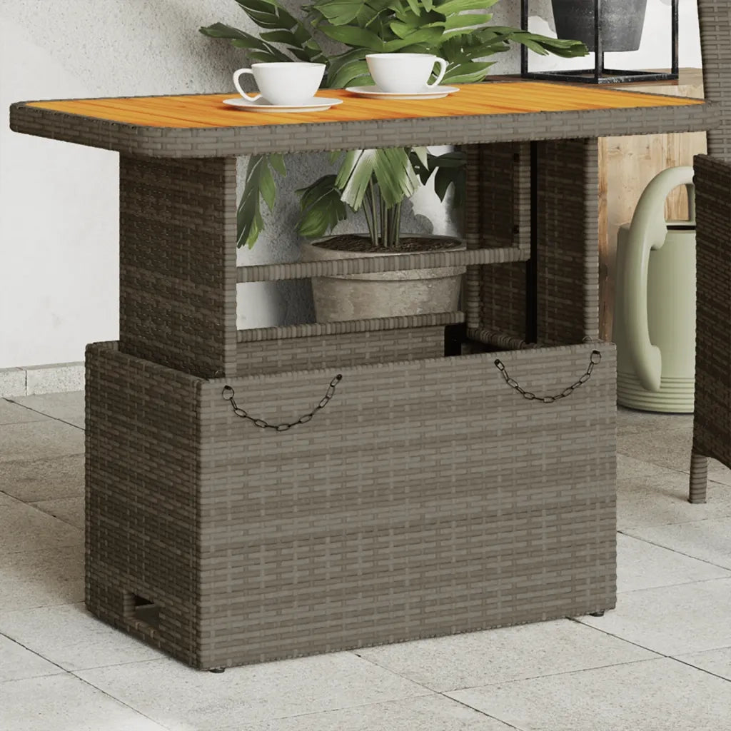 Tavolo Giardino | Tavolino da esterno Grigio 90x55x71 cm in Polyrattan e Legno Acacia