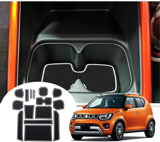 Antislipmattini per Suzuki Ignis 2017-2024 2025, Mattoncini in gomma per console centrale, Mat per contenitore, Mattoncini antislip per cassetto portaoggetti, Antislipmattini per serrature, 15 pezzi (bianchi)
