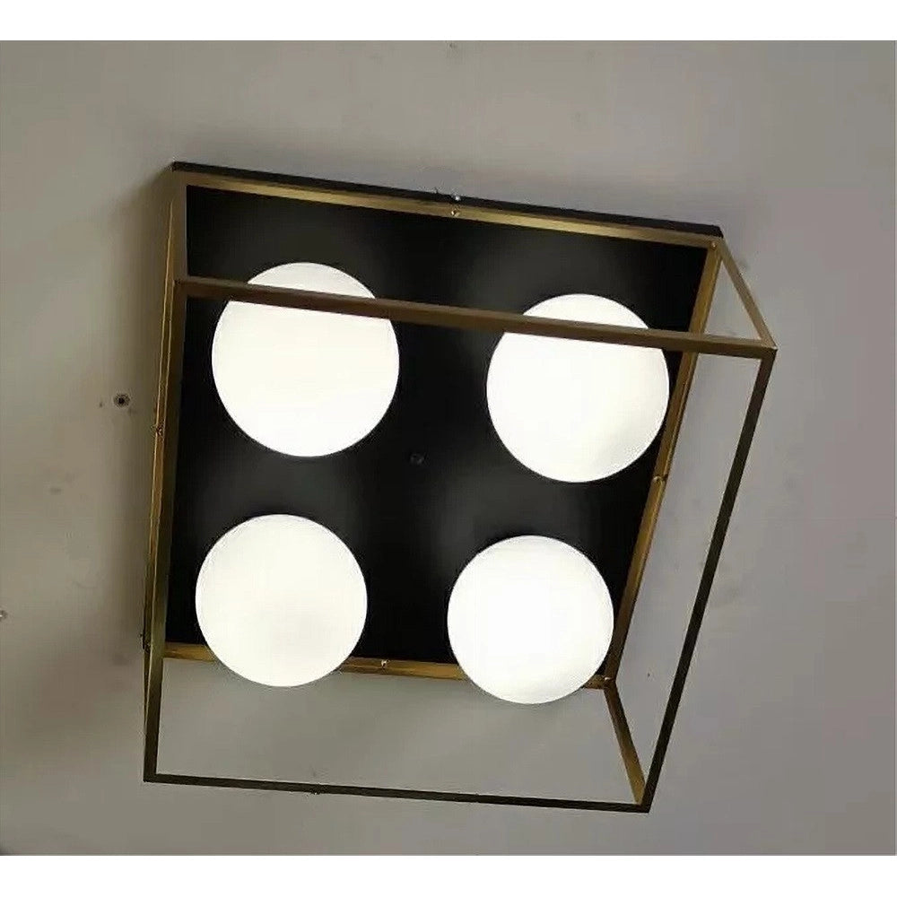 Trade Shop - Lampadario Moderno Nero Oro A Soffitto Plafoniera Quadrata E27 Nordico 4 Sfere 32699 -