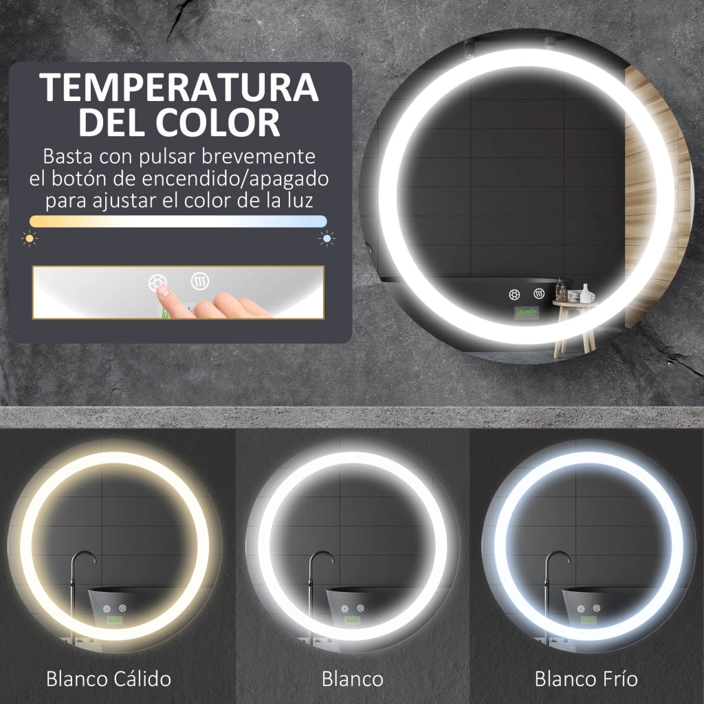 Specchio da Bagno con Luce LED Antivaho Tattile ¨C Zephmum ¨C ?50x4,6 cm Argento
