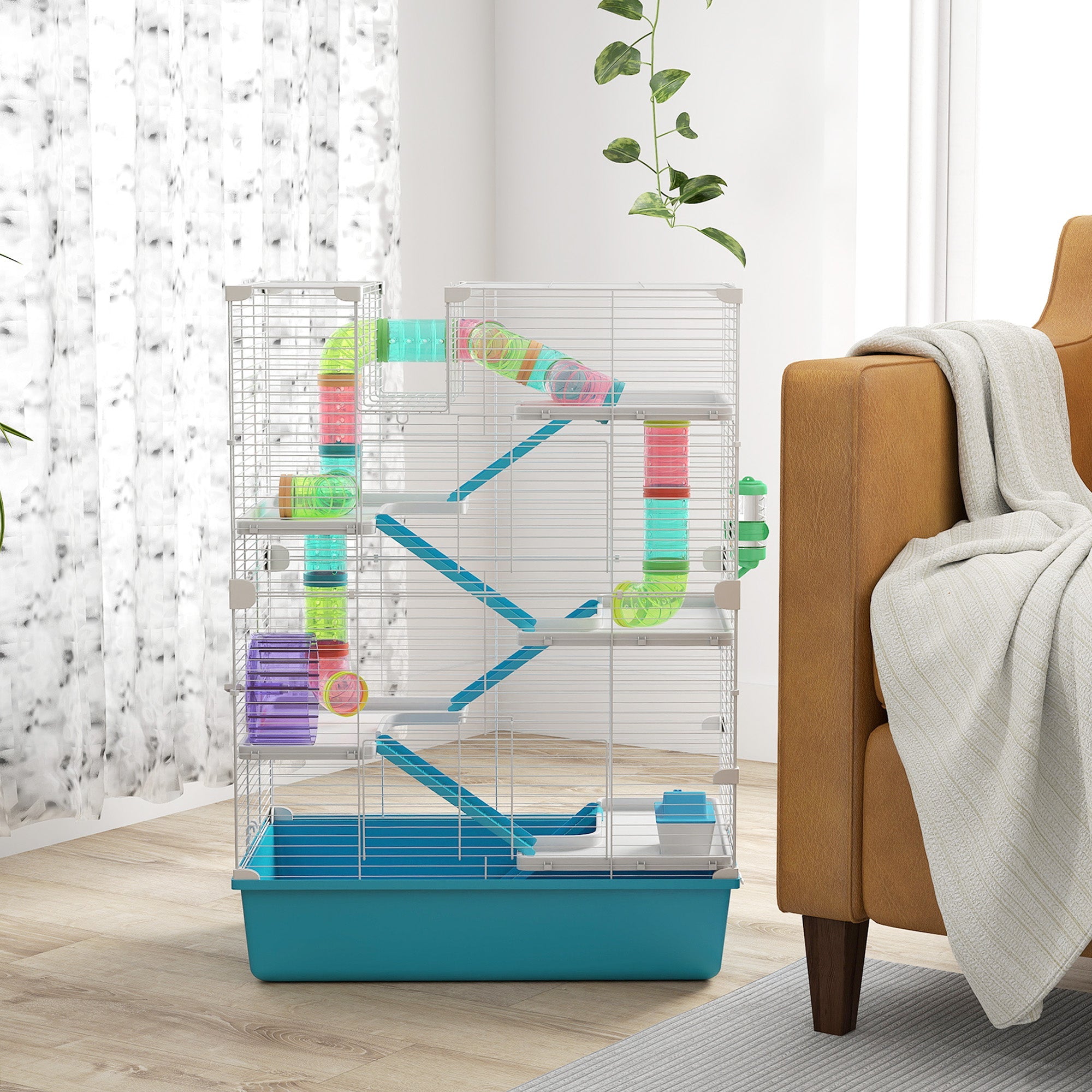 Gabbia per Criceti 6 Livelli 58x36x81 cm con Giochi Azzurra