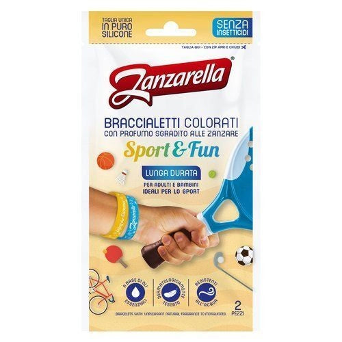 Zanzarella Braccialetti Antizanzare Sport e Fun Silicone Atossico Oli Naturali Attivi 12 Ore Taglia Unica 2 Pz