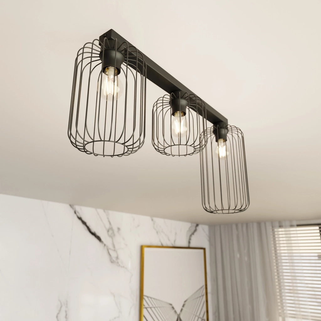 Plafoniera Minimal Industrial Njoror 3 Luci Lineari Nera