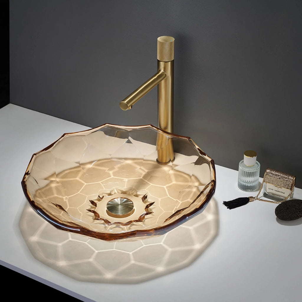 Lavabo da appoggio in vetro color ambra 460x460x125 mm senza piletta