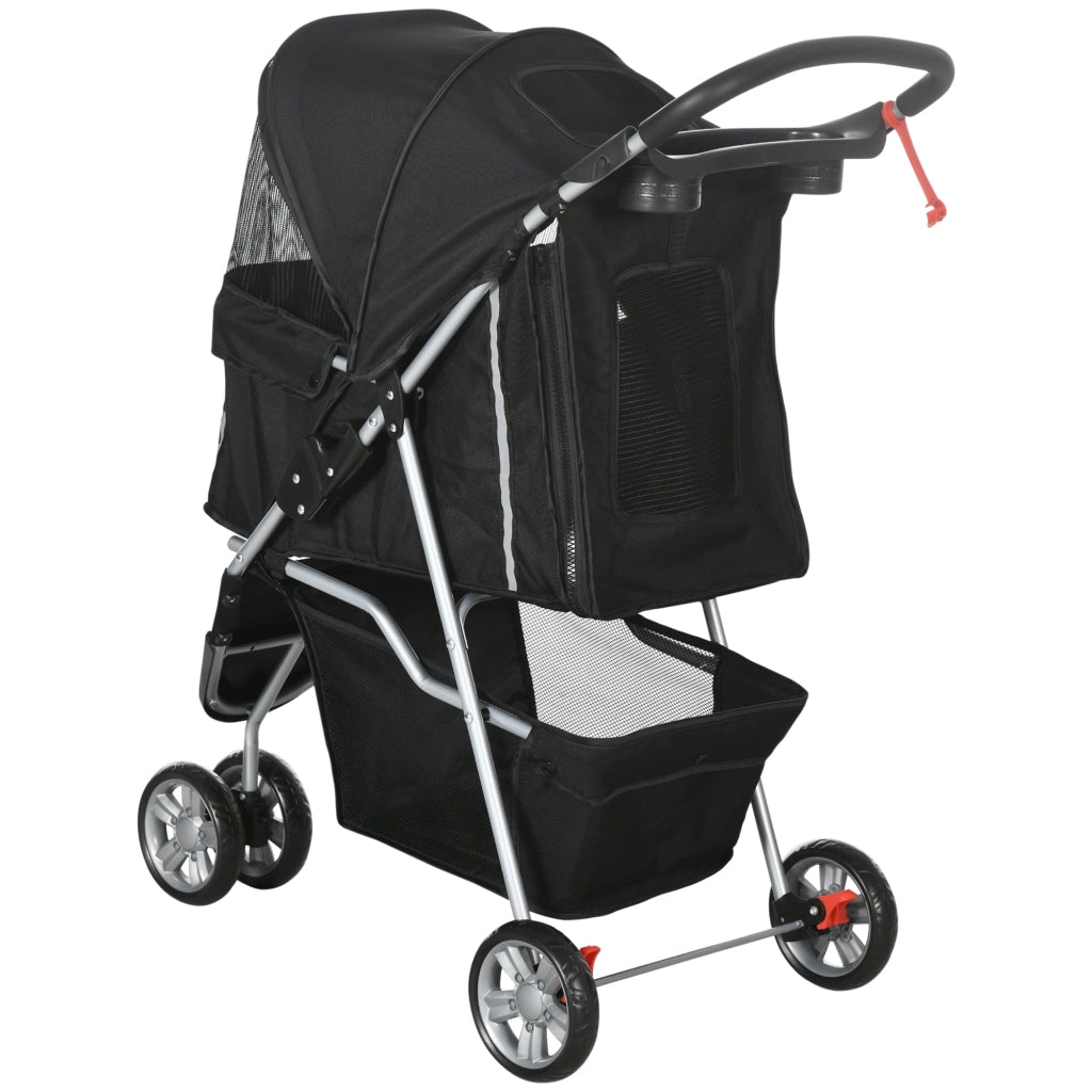 Passeggino per Cani Taglia Piccola 75x45x97 cm Pieghevole con Ruote Girevoli e Freno Nero