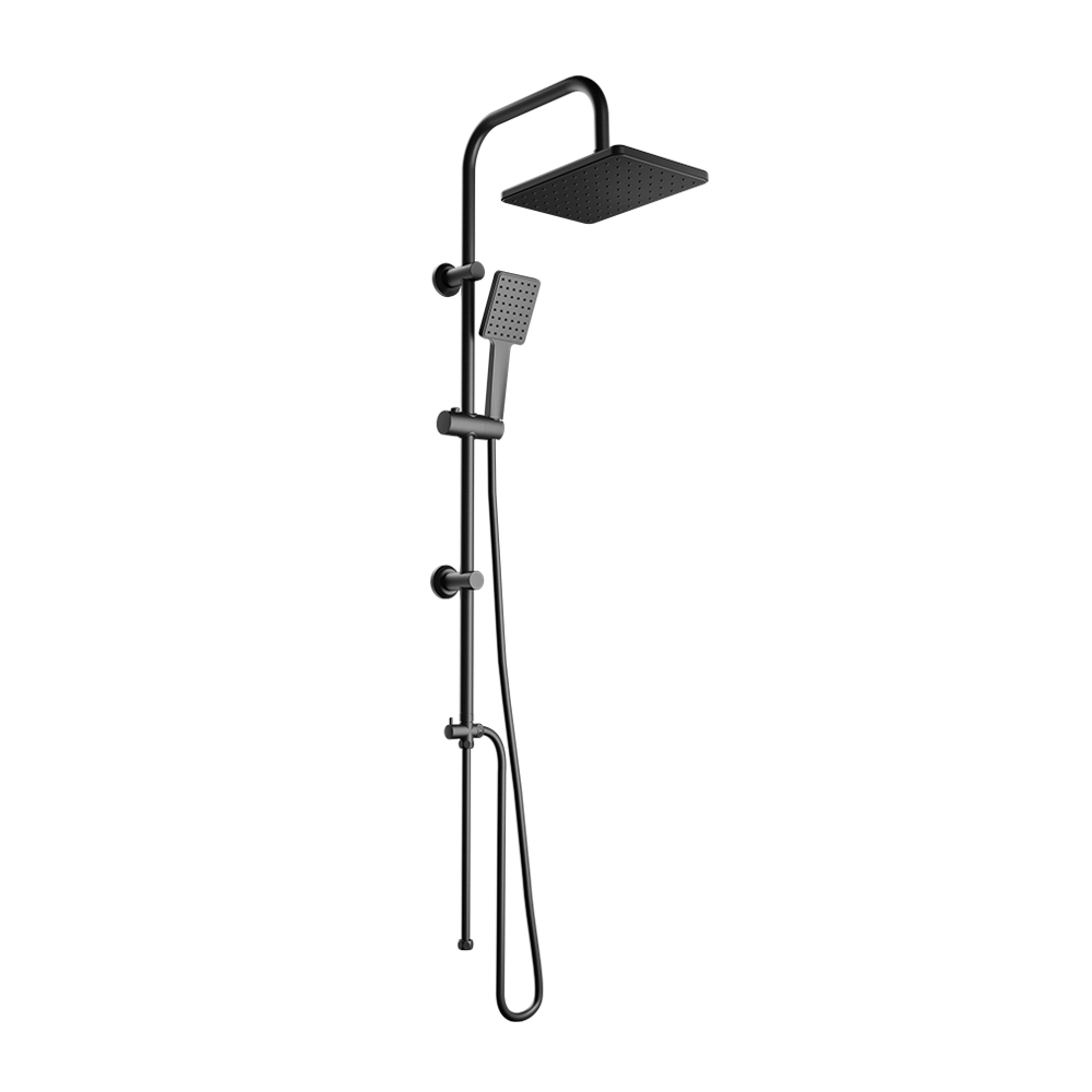 Colonna doccia in acciaio inox nero opaco con deviatore a due vie e soffione 19x26 cm | Reno