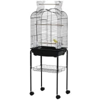 Gabbia per Uccelli con 3 Posatoi, 2 Ciotole e 2 Porte Laterali, in Acciaio, PP e Legno, 46x36x130 cm, Nera