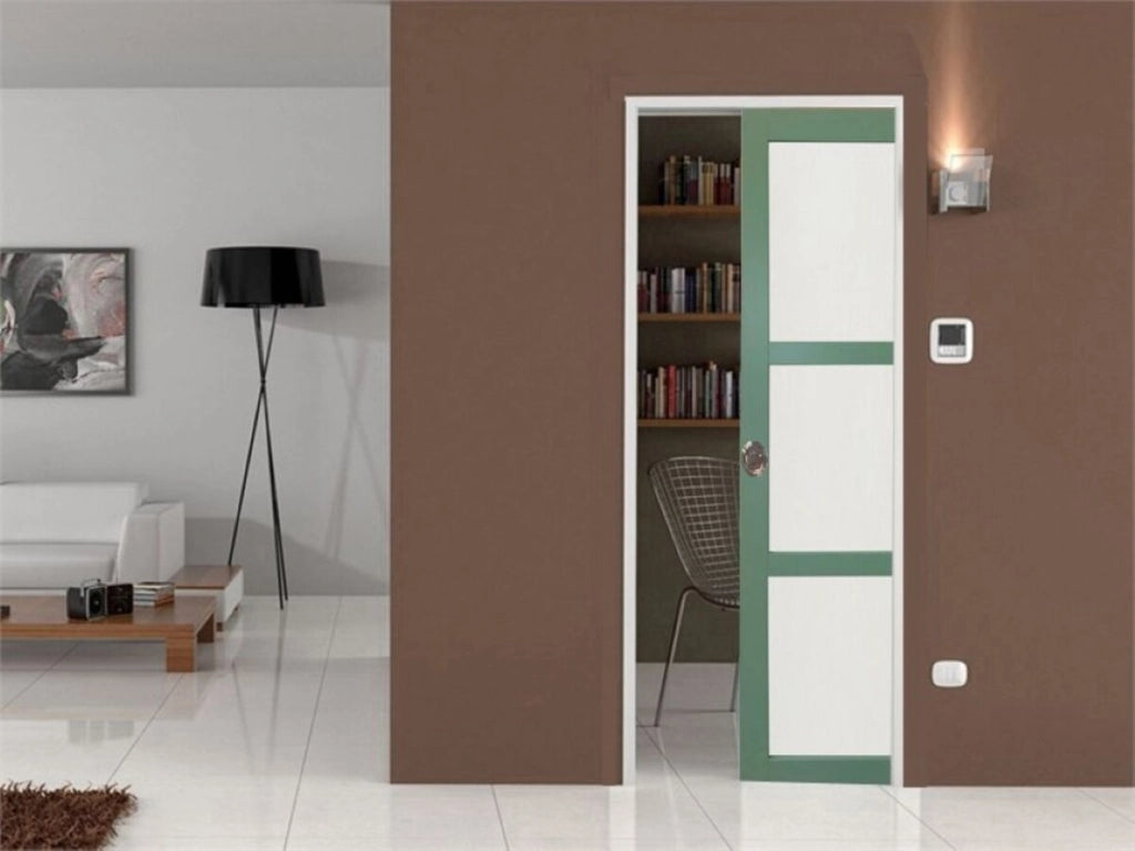 Porta Scorrevole Vetro Verde H204 x L83 + Sistema Pocket e kit di finitura inclusi senza maniglia