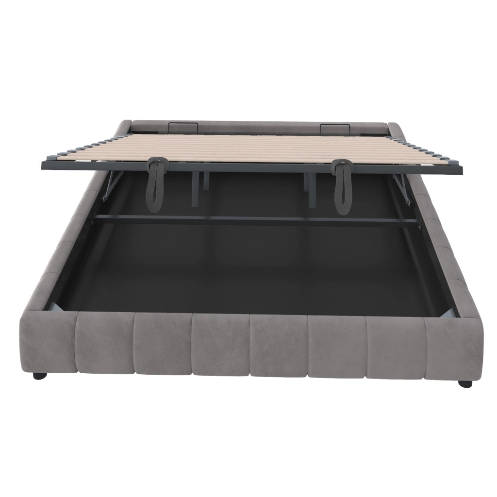 Letto Contenitore Imbottito con LED ¨C MINIMAL ¨C Grigio 180x200 Idraulico Senza Testiera
